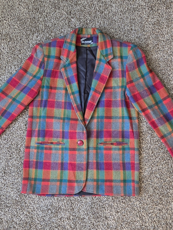 Inclinations Jackets & Blazers - Multi-Colored Plaid Blazer